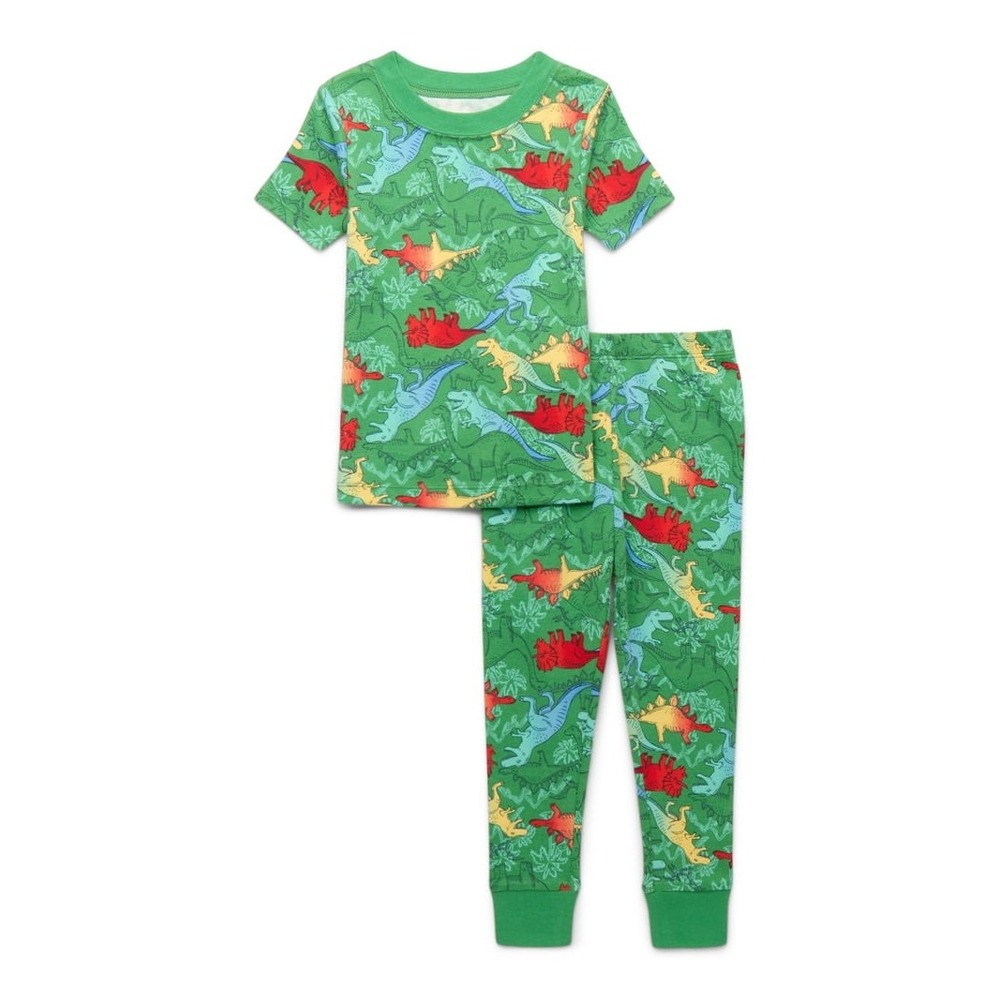 Wonder Nation Boys Green Dinosaur Pajama Set Short Sleeve Top Long Pants NEW